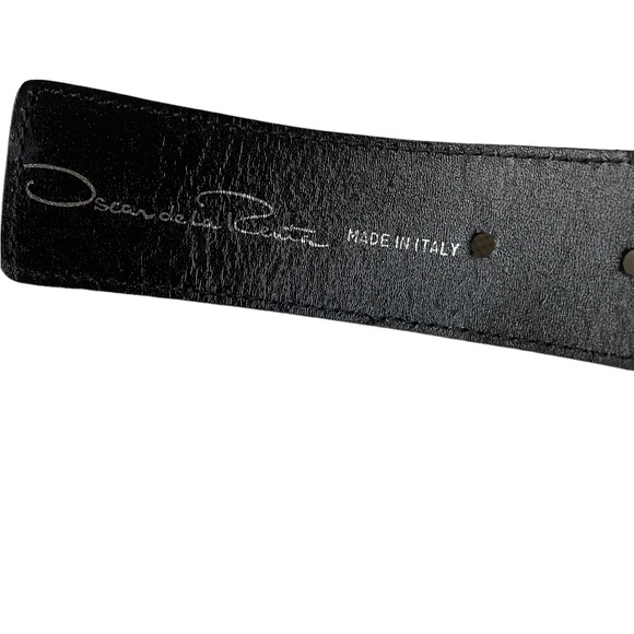 Oscar de la Renta Black Belt with Metal Embellishments, Small 75 / 28” - Picture 4 of 13